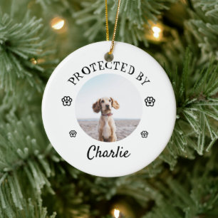 Protected By Dog Photo Paw Print Design Ceramic Ornament