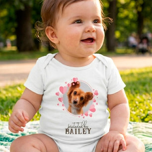 Protected by Dog Pink Hearts Personalised Photo Baby Bodysuit