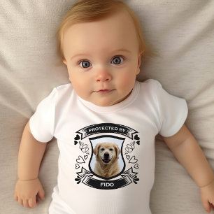 Protected By Dog Shield Photo Banner Name Baby Bodysuit
