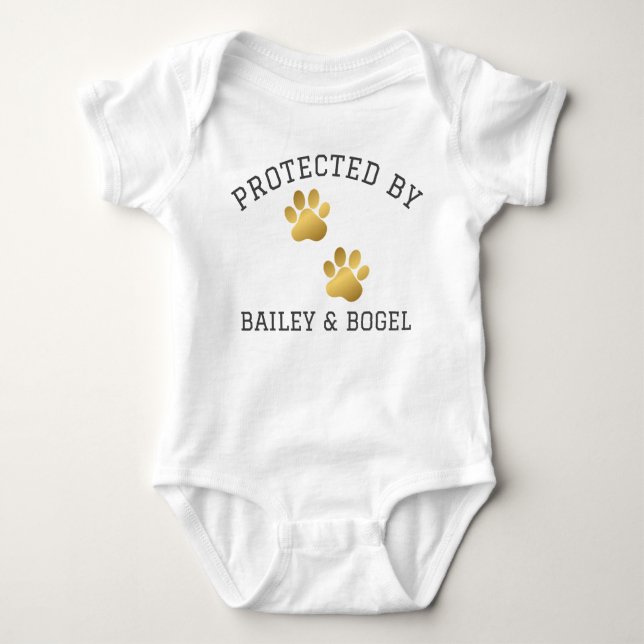 Protected by Dogs Name Shirt Baby Shower Newborn (Front)