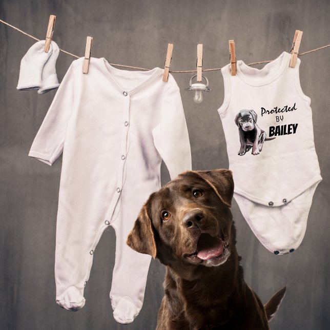 Protected By Dog's Name Watercolor Baby Bodysuit (Creator Uploaded)
