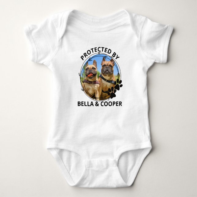 Protected by Dogs with Leaves and Paw Wreath Baby Bodysuit (Front)