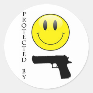 Protected by Face & Gun Classic Round Sticker