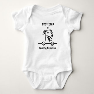 Protected by Greyhound Dog, Custom Dog Name Baby Bodysuit