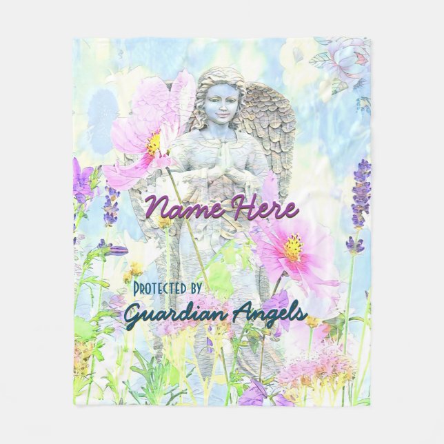 Protected by Guardian Angels Watercolor Fleece Blanket (Front)