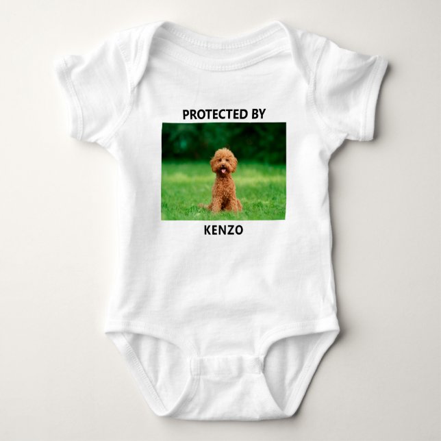 Protected By Pet Photo Funny Personalised Baby Bodysuit (Front)