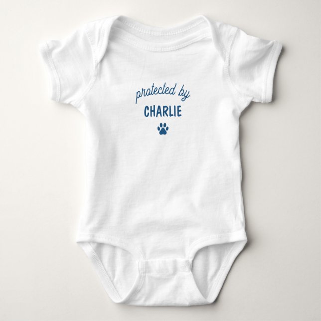 Protected By Pet's Name Funny Dog Baby Bodysuit (Front)