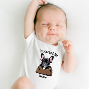 Protected by puppy dog name Black Bull Dog Baby Bodysuit