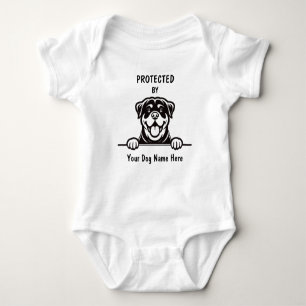  Protected by Rottweiler Dog, Custom Dog Name Baby Bodysuit
