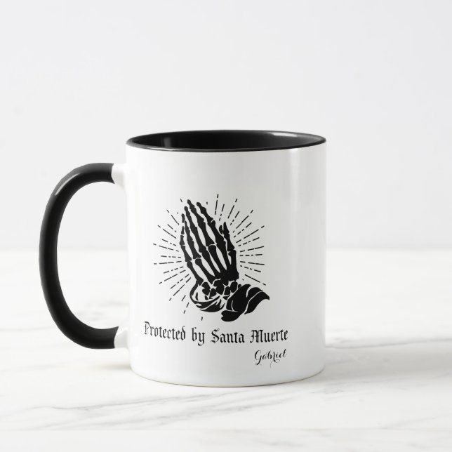 Protected by Santa Muerte  Personalised Name Mug (Left)