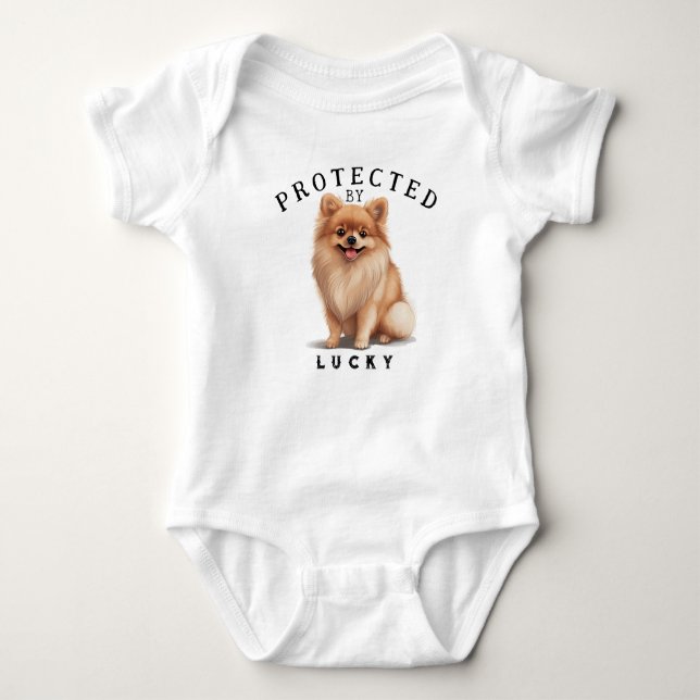 Protected By the Family Dog Baby Bodysuit (Front)
