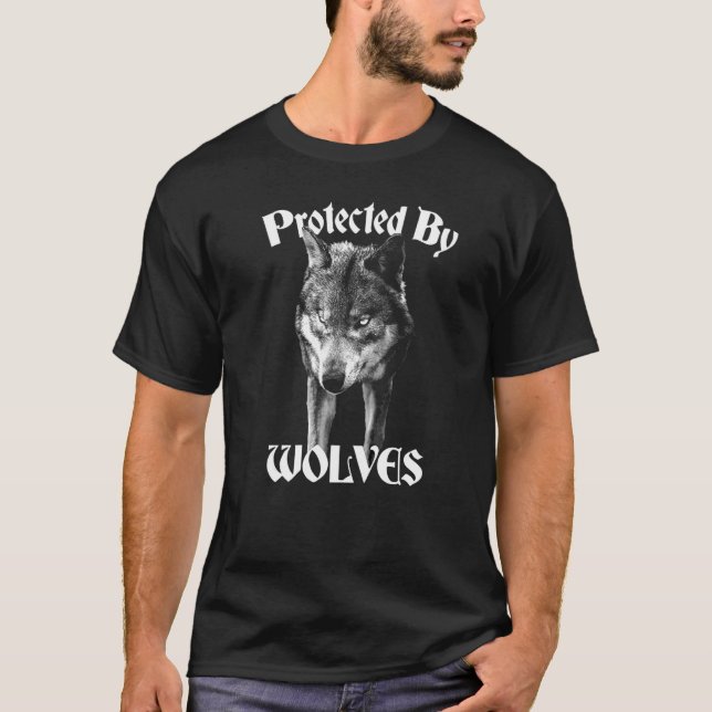 Protected By Wolves Dark Aesthetic Wolf T-Shirt (Front)