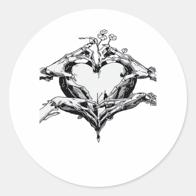Protecting A Heart  - Skeleton Hand Heart Classic Round Sticker (Front)
