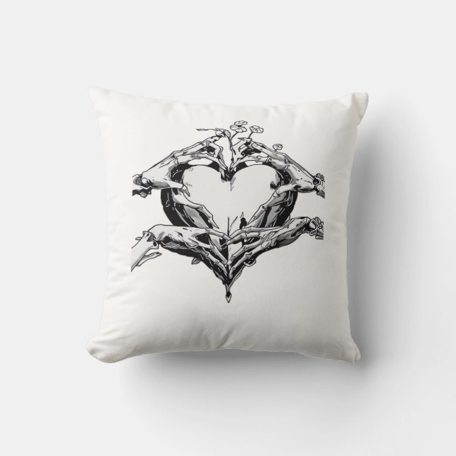 Protecting A Heart  - Skeleton Hand Heart Cushion (Front)