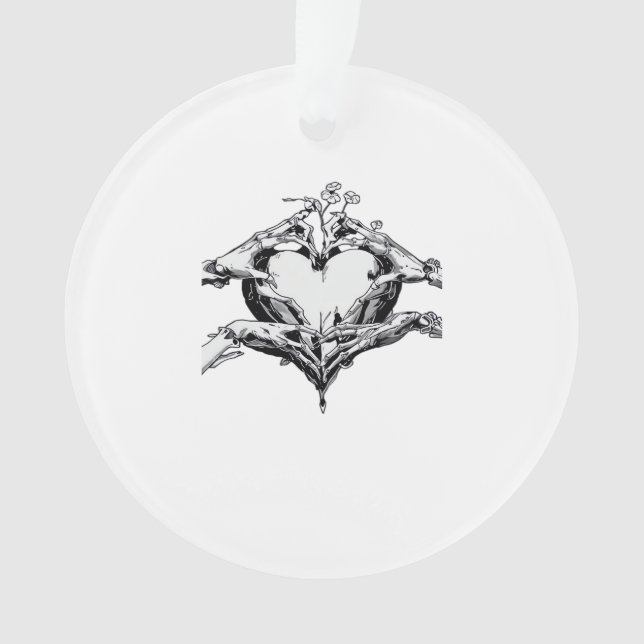 Protecting A Heart  - Skeleton Hand Heart Ornament (Front)