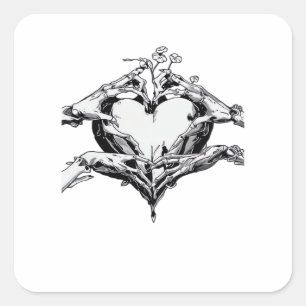 Protecting A Heart - Skeleton Hand Heart Square Sticker