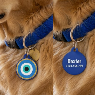 Protective Blue Evil Eye Nazar Gold Geometric Pet Tag