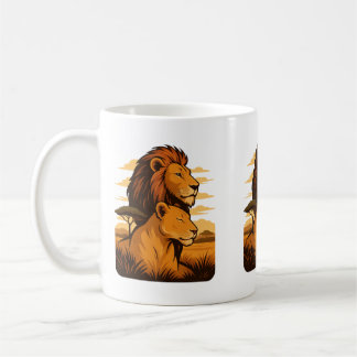Protective lion coffee cup - lion and lioness mug
