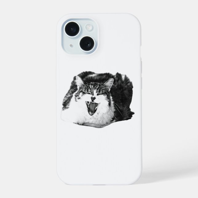 Protective Meow, Shaded Look iPhone 15 Case (Back)