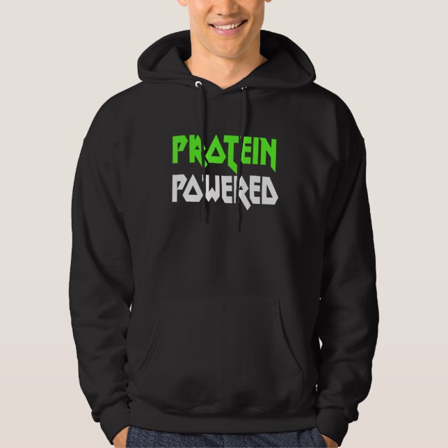 Protein Powered Fitness Facts Workout Quote Mens G Hoodie (Front)