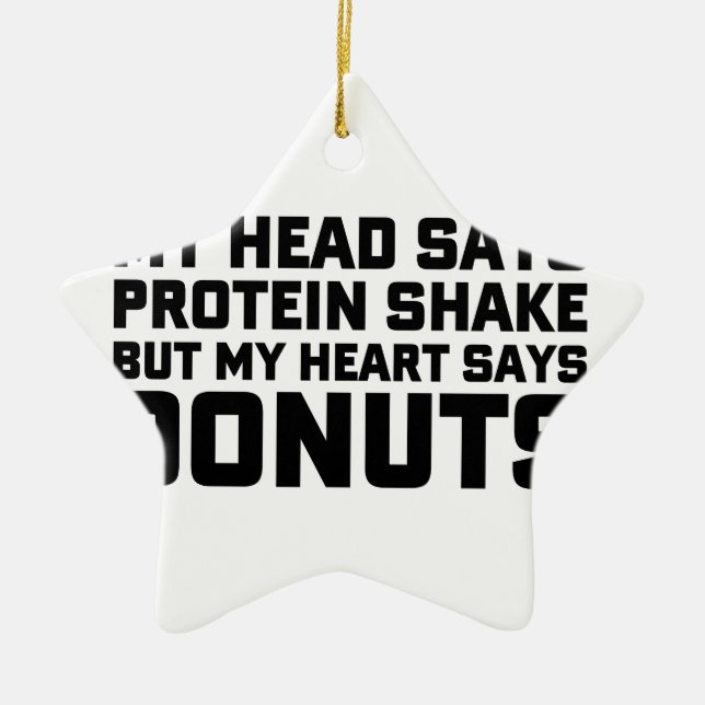 Protein Shake or Doughnuts Ceramic Tree Decoration (Front)