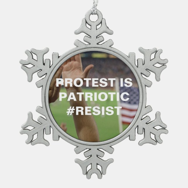 Protest is Patriotic Resist Flag Snowflake Snowflake Pewter Christmas Ornament (Front)