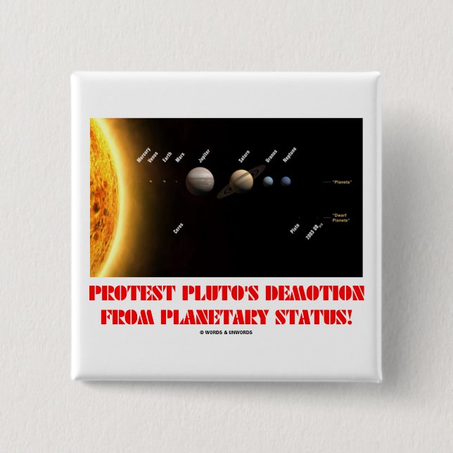 Protest Pluto's Demotion From Planetary Status! 15 Cm Square Badge (Front)