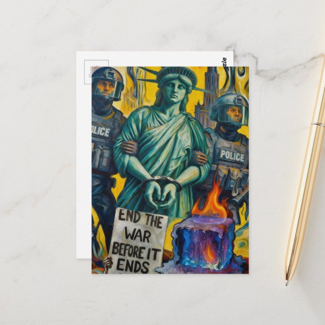 protesting lady liberty arrested by police  postcard (Front/Back In Situ)