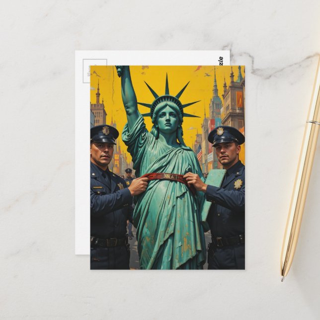 protesting lady liberty arrested by police  postcard (Front/Back In Situ)