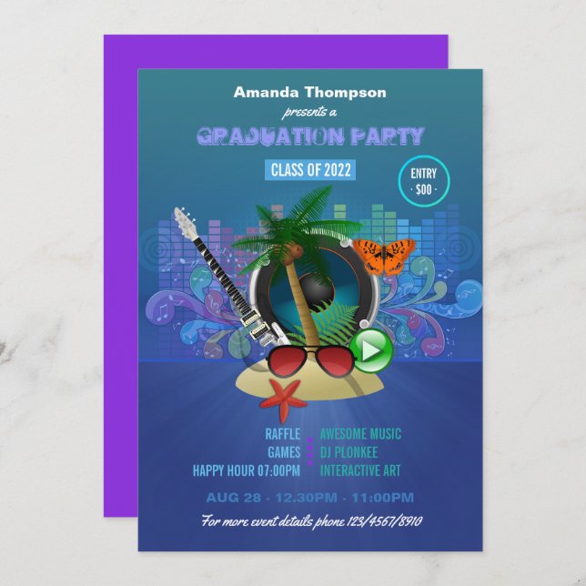 Proton Purple Summer Club Beach Party Invitation (Front/Back)