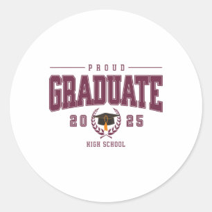 Proud 2025 Graduate High School Graduation Varsity Classic Round Sticker