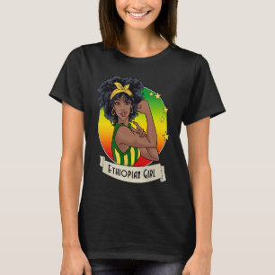 Proud Afro Ethiopian Girl Ethiopia Flag Colours He T-Shirt