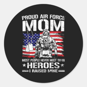 Proud air force mom raised heroes flag airman classic round sticker