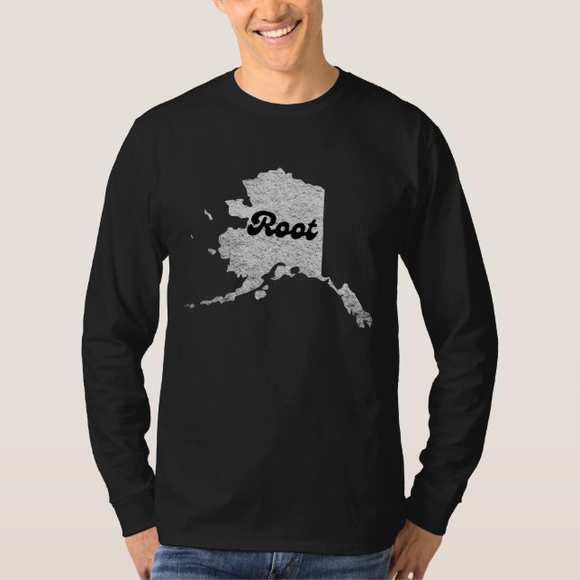proud Alask State Root Map Outline Rocky Map AK T-Shirt (Front)