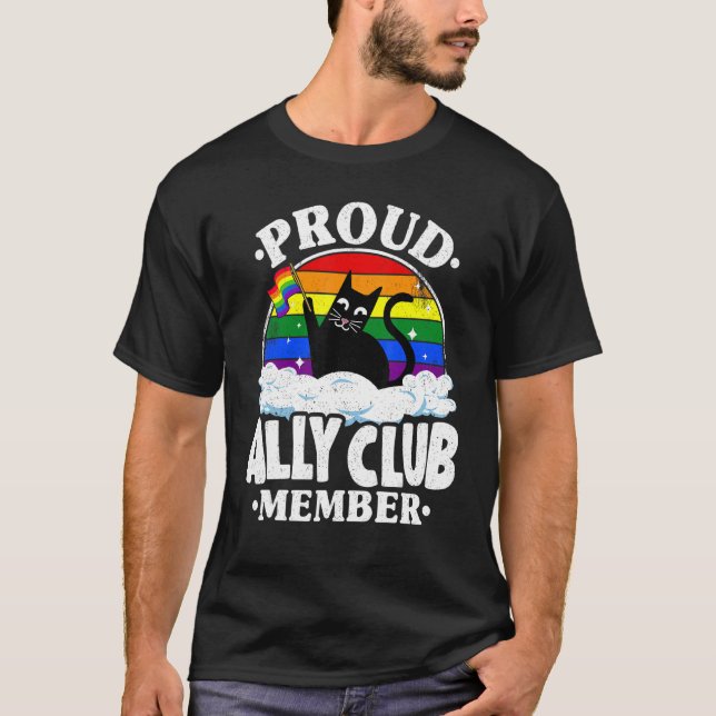 Proud Ally Club Member Cat Rainbow Gay Pride Lesbi T-Shirt (Front)