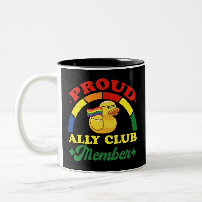 Proud Ally Club Member Rubber Duck Rainbow Gay  Two-Tone Coffee Mug (Left)