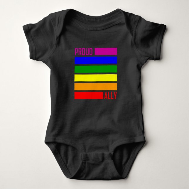 PROUD ALLY FLAG LGBT Pride Month LGBTQ Rainbow Baby Bodysuit (Front)