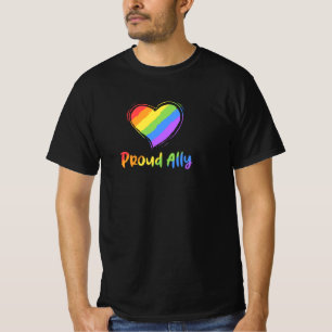 Proud Ally LGBT Rainbow Heart Gay Pride Month T-Shirt