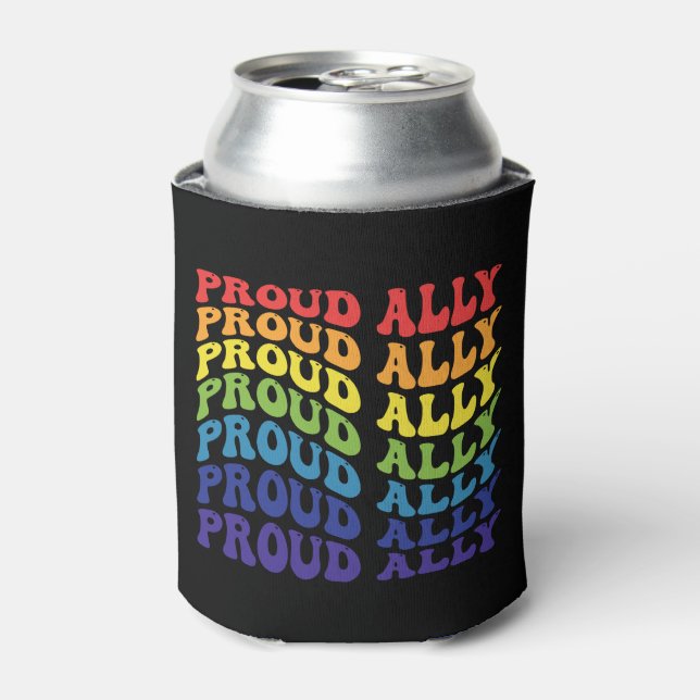 Proud Ally | LGBTQ | Gay Pride | Rainbow Can Cooler (Can Front)