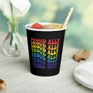 Proud Ally LGBTQ Gay Pride Rainbow Paper Cups