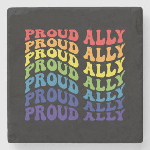 Proud Ally LGBTQ Gay Pride Rainbow Stone Coaster
