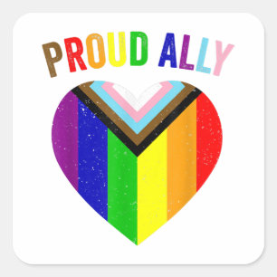 Proud Ally LGBTQAI Gay POC Transgender Pride Flag  Square Sticker