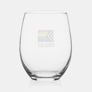 Proud Ally Pride Flag Vector T-Shirt Design_1 Stemless Wine Glass