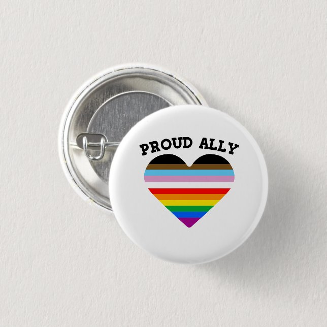Proud Ally Progress Pride 3 Cm Round Badge (Front & Back)