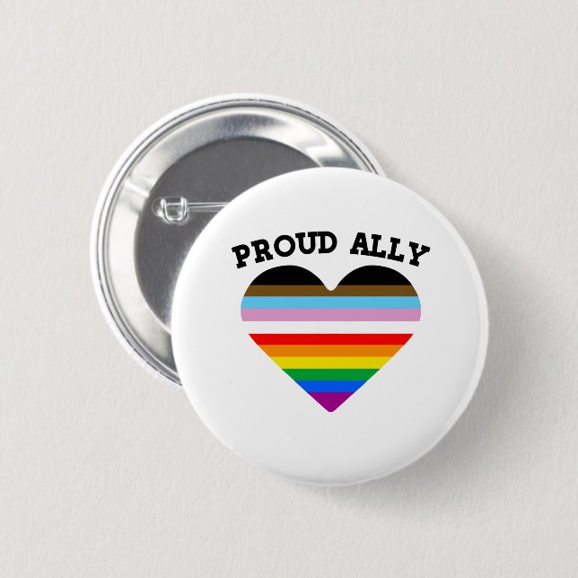 Proud Ally Progress Pride 6 Cm Round Badge (Front & Back)
