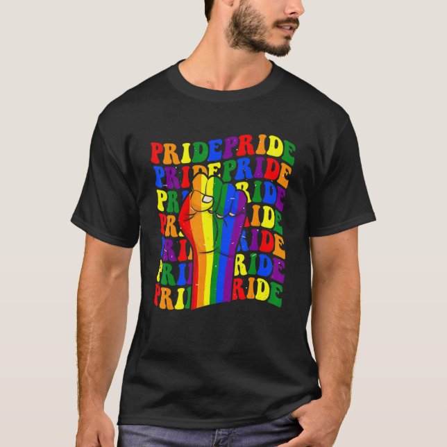 Proud Ally Rainbow Hand Fist Lgbt Rainbow Pride Ga T-Shirt (Front)