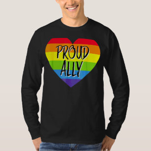 Proud Ally Rainbow Heart Gay Lgbt Pride Support T-Shirt