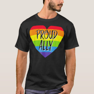 Proud Ally Rainbow Heart Gay Lgbt Pride Support T-Shirt