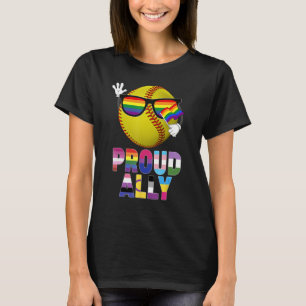 Proud Ally Softball Ball Rainbow Flag Gay Lesbian  T-Shirt