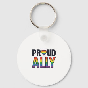 Proud Ally Vintage Rainbow Heart T-Shirt Design_1 Key Ring